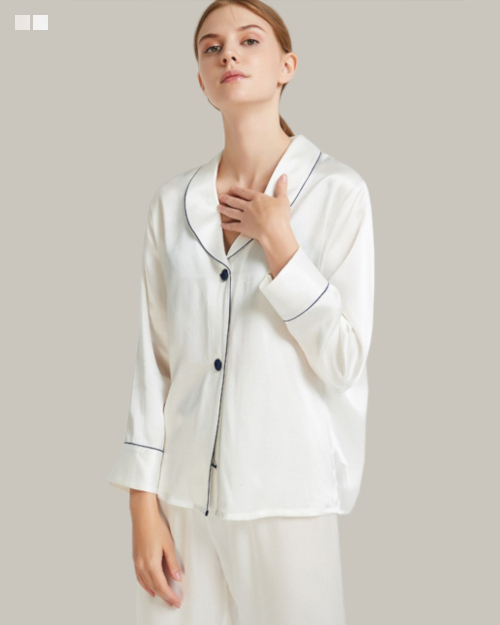 Whitest White Double Button Long PJ Set