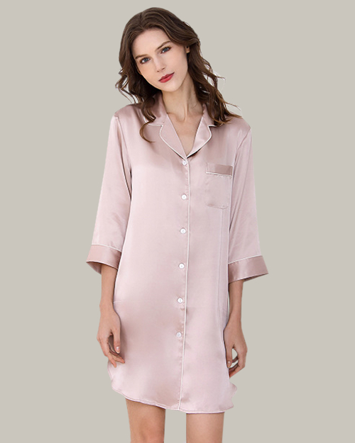 White Piping Pink Mini Shirt Dress