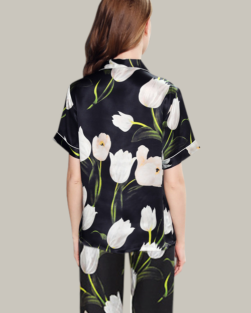 White Tulips PJ Set in Black