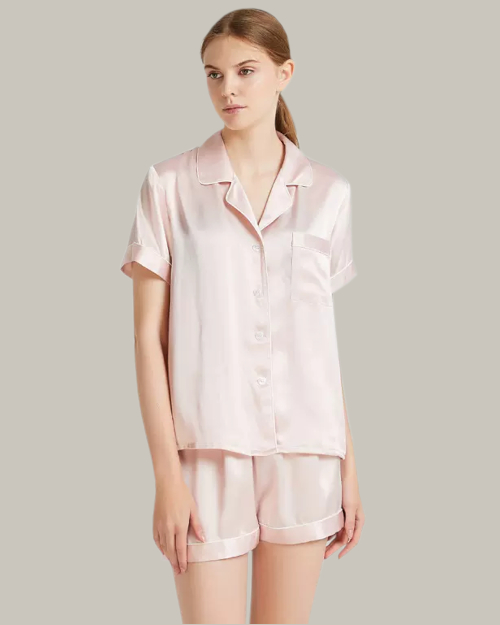 White Piping Pink Short PJ Set