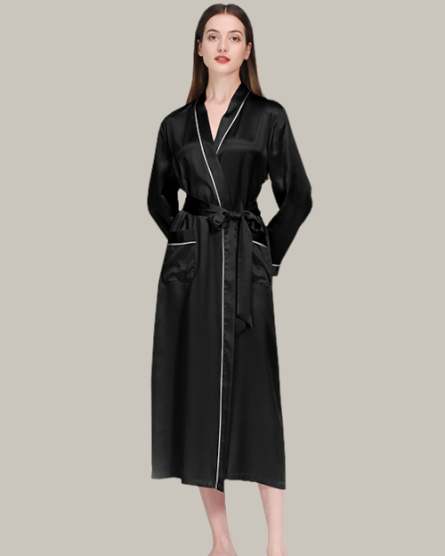 Long Silk Night Gown In Black