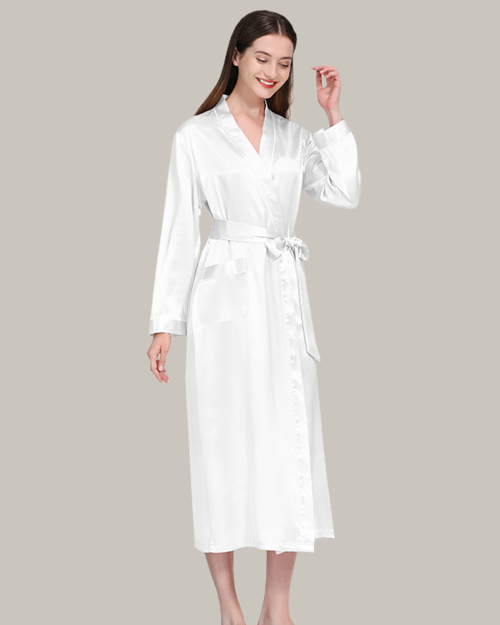 Ceramic White Long Silk Night Gown