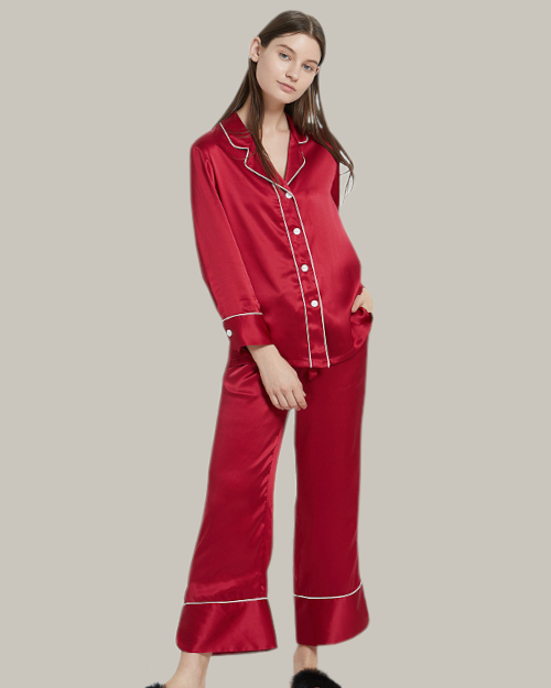 Double Piped Shirt And Pants In Red
