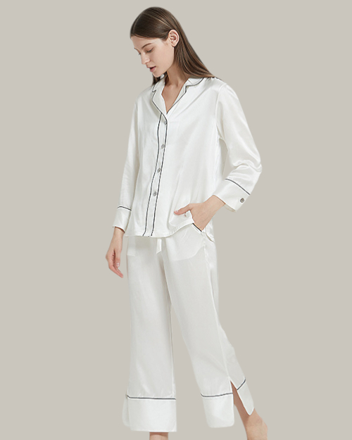 Double Piped Shirt And Pants In White