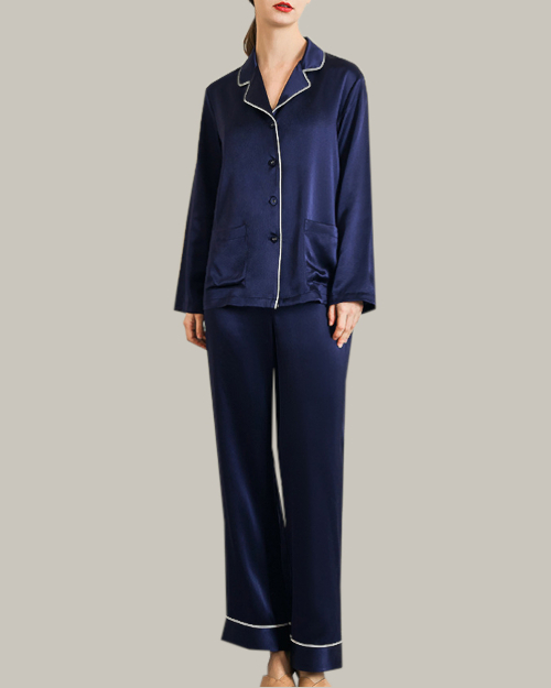 Double Pocket Long Sleep Set - Navy