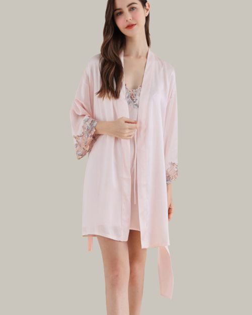 Lace Trim Camisole Slip And Robe