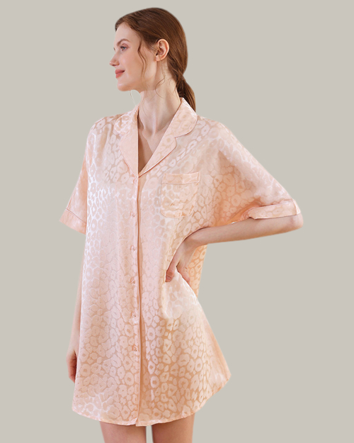Leopard Coral Pink Night Shirt Mini Dress