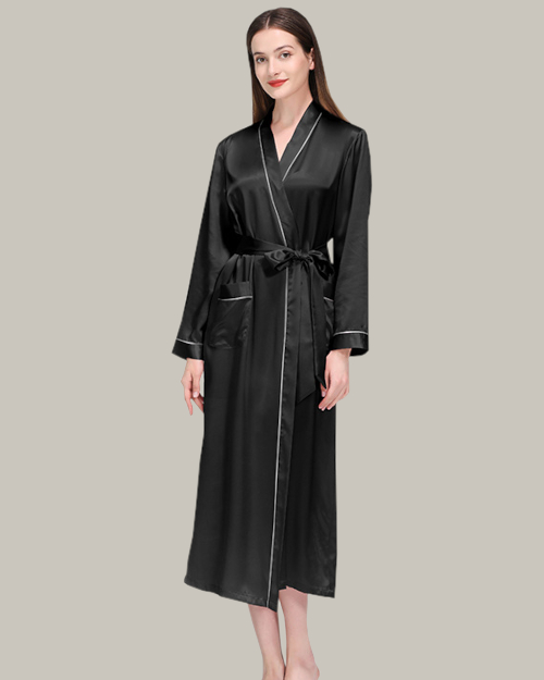 Long Silk Night Gown In Black