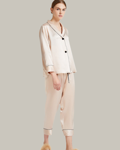 Pale Wheat Double Button Long PJ Set