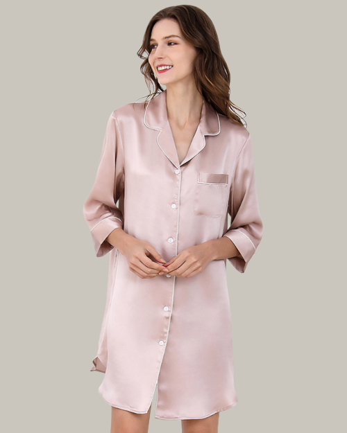 White Piping Pink Mini Shirt Dress