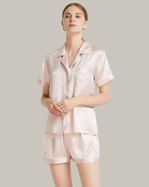 White Piping Pink Short PJ Set