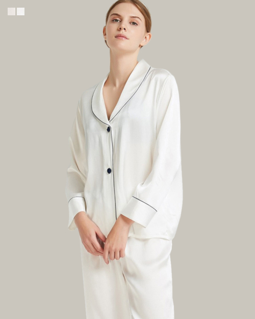Whitest White Double Button Long PJ Set